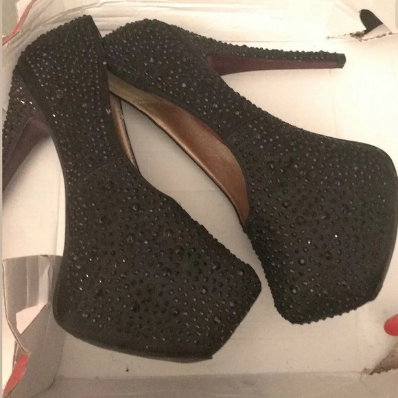 Emelio Frank Diamonds Platform Pump Black SZ 9 - Picture 3 of 5